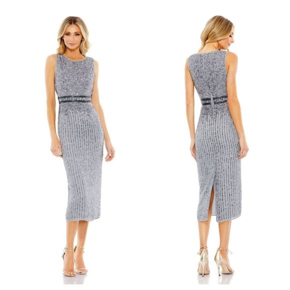 Mac Duggal Dresses & Skirts - NWT SLEEVELESS HIGH NECK BEADED MIDI SHEATH DRESS $298 SIZE 2